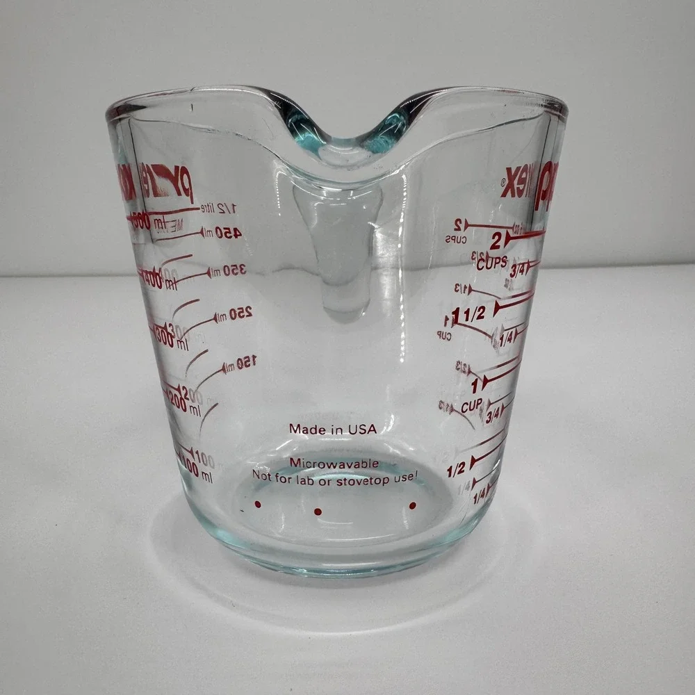 Vintage Pyrex 2 Cup Glass Measuring Cup 16oz 500ml Red Lettering Made‎ in USA
